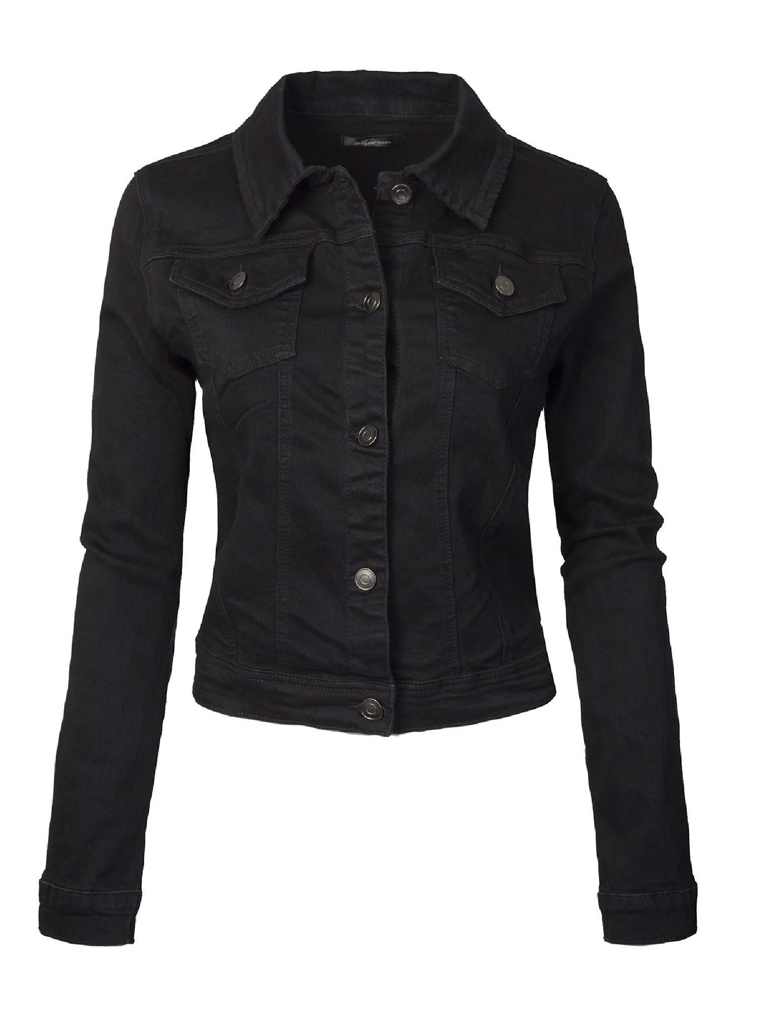 MixMatchy Women's Classic Casual Vintage Blue Stone Washed Denim Jean Jacket