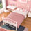 Thumbnail: Mecor Twin XL Curved Metal Bed Frame - Princess White Platform Bed Frame with V