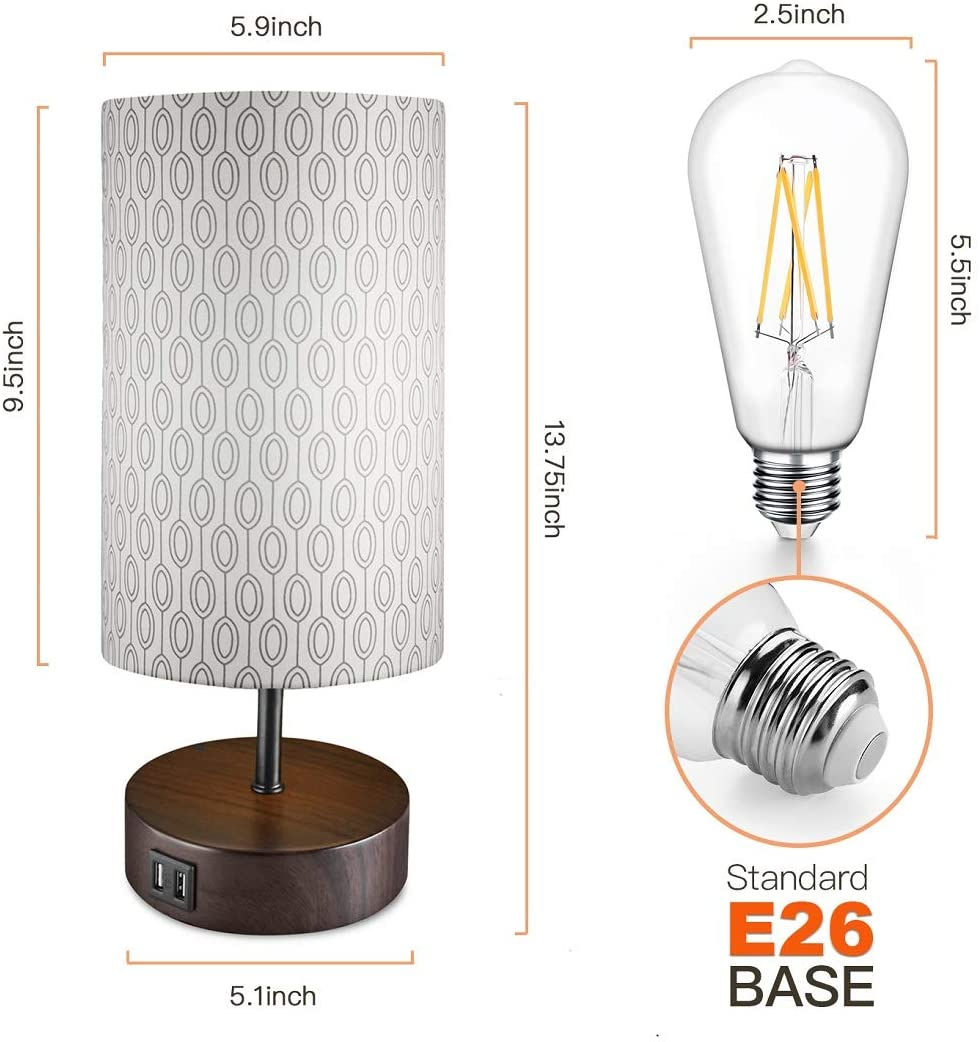 Thumbnail: 3-Way Touch Control Dimmable Table Lamp Modern Bedside Nightstand Lamps, with 2