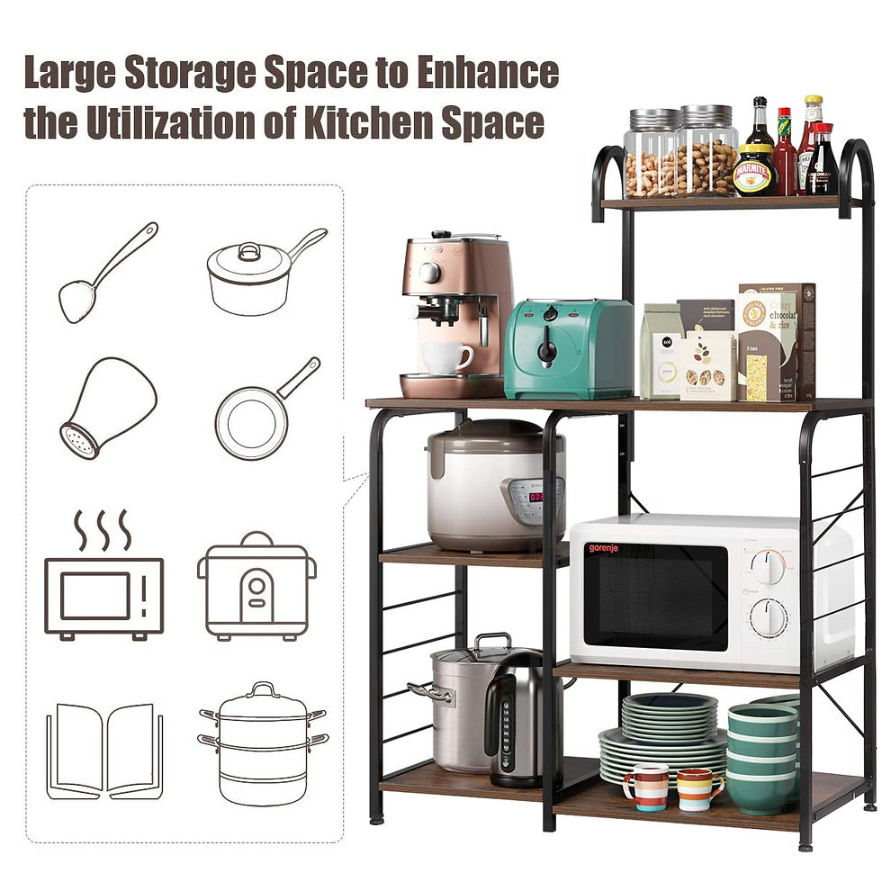 Thumbnail: LXingStore Industrial Wooden Kitchen Bakers Rack Utility Storage Shelves Microw