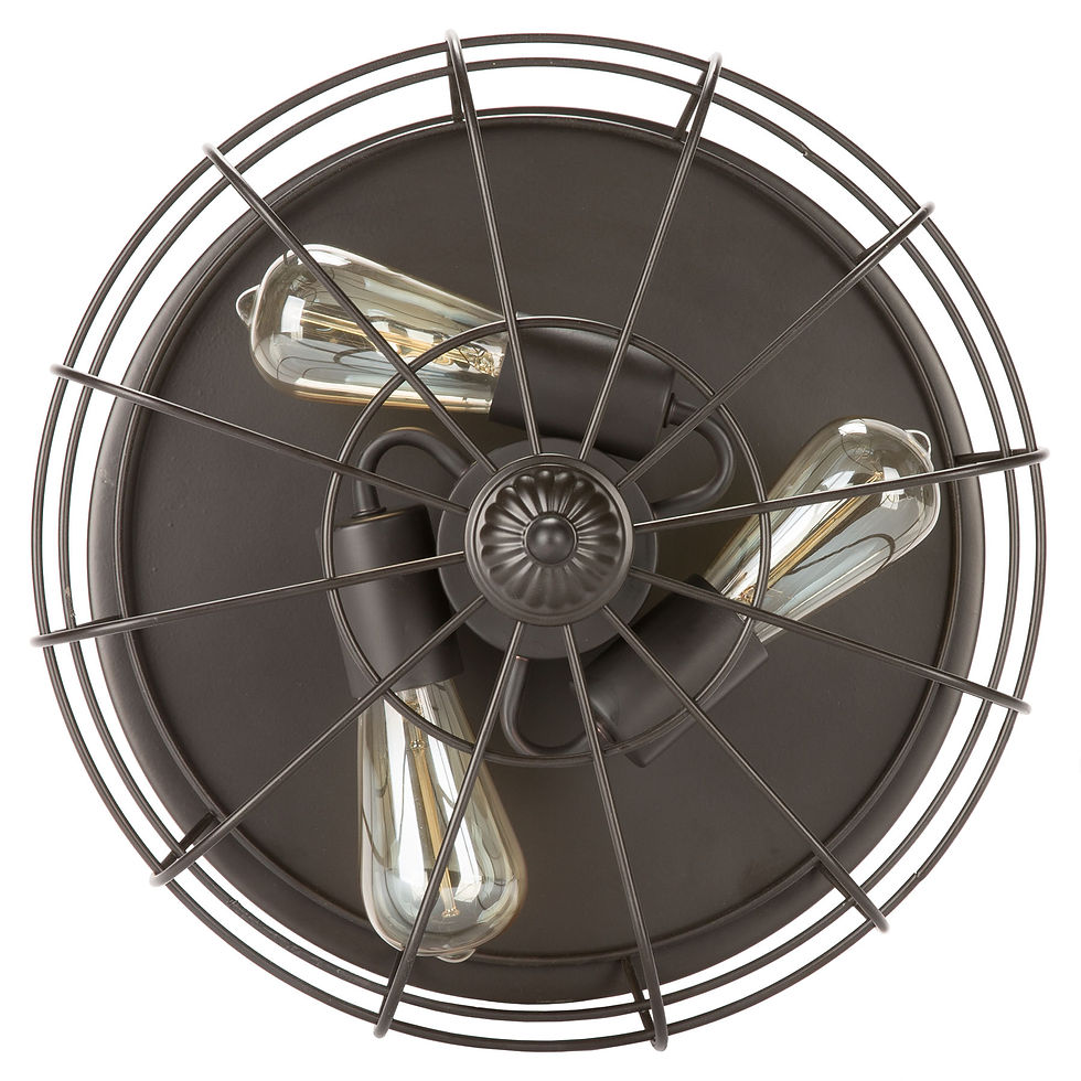 Thumbnail: 15Inch Industrial 3-Light Vintage Metal Cage Flush Mount Ceiling Light, Oil Rub