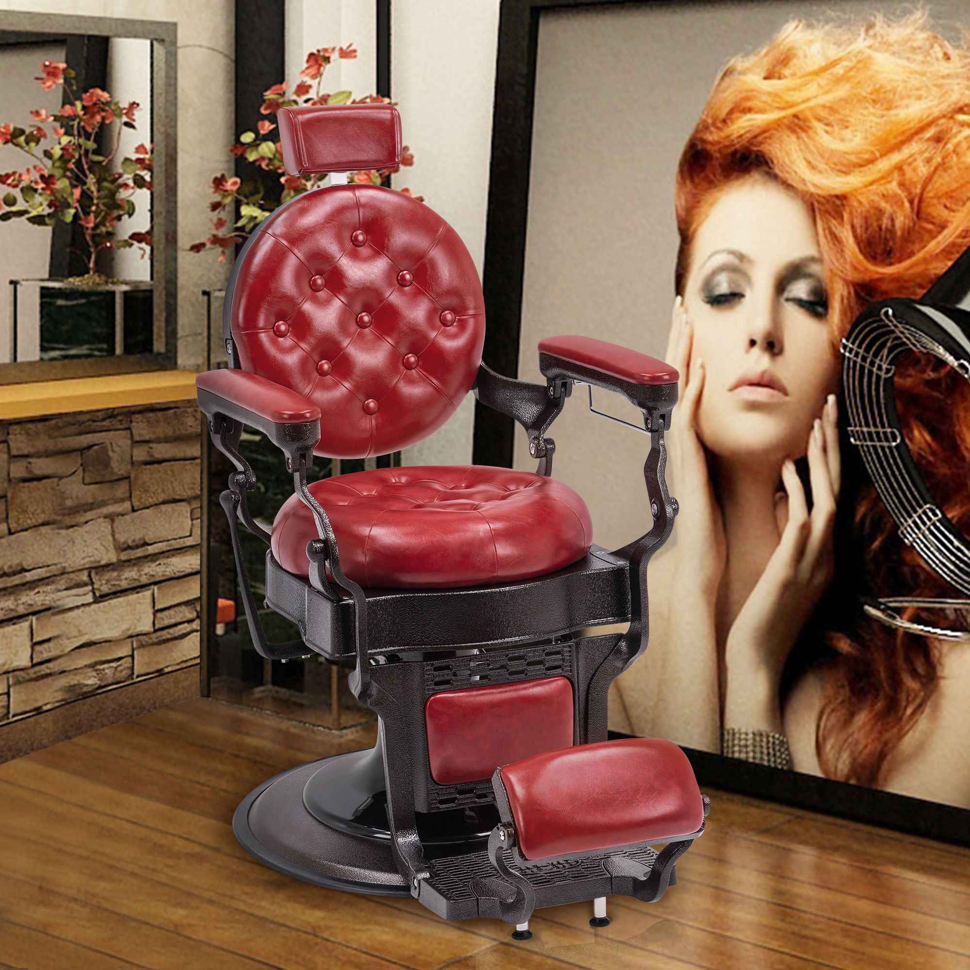 BarberPub Vintage Barber Chair Heavy Duty Metal Frame Hydraulic Recline Salon B