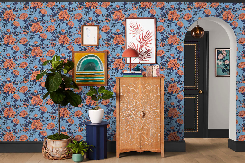 Thumbnail: Vintage Floral Orange Peel & Stick Wallpaper by Drew Barrymore Flower Home