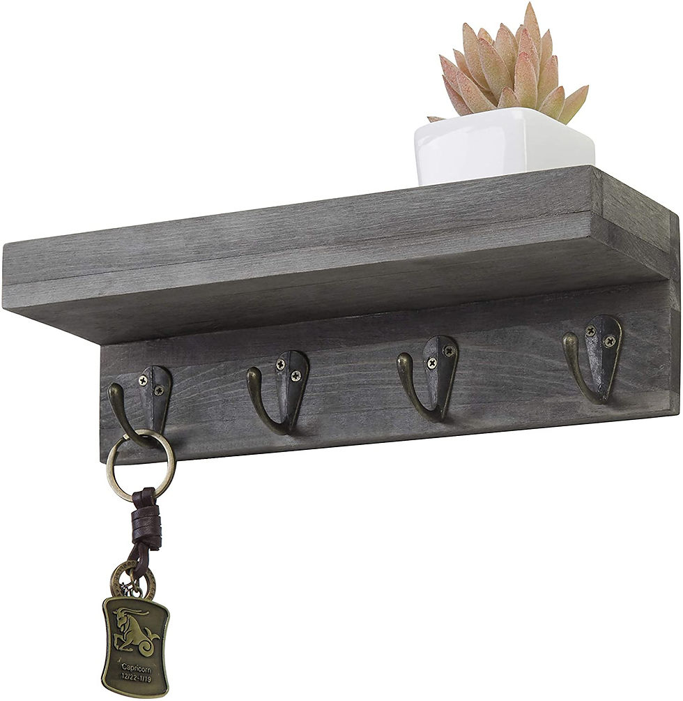 Thumbnail: MyGift Vintage Grey Wood Wall Mounted Entryway Shelf with 4 Hooks