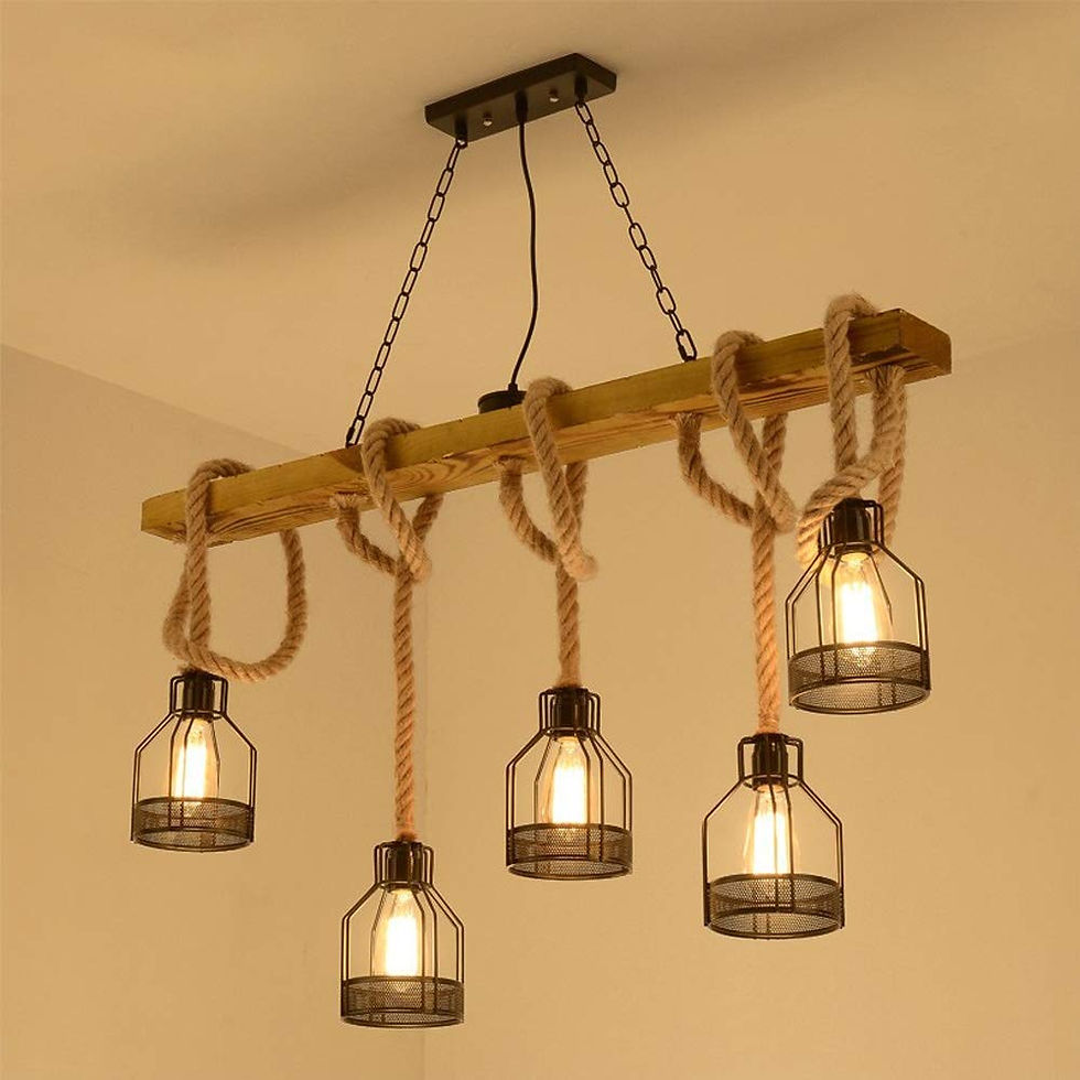 Thumbnail: OUSGAR 5 Lights Chandelier Wood Hanging Industrial Pendant Lighting Wooden Farm