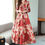 Thumbnail: Women V-neck Long Sleeve Vintage Big Swing Elegant Princess Print Dress