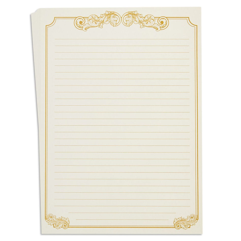 Thumbnail: 60 Sheets Vintage Stationery Paper and Envelopes Letter Set, Gold Border, 8.5 x