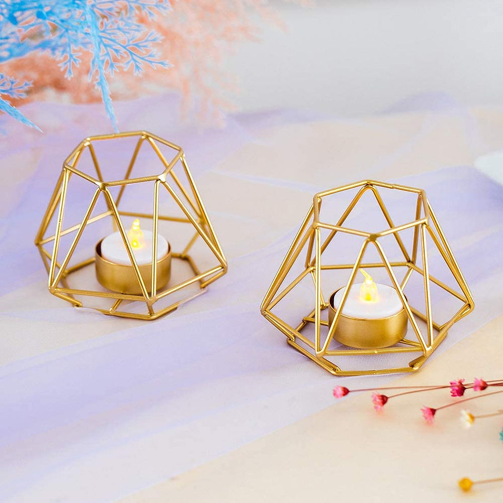 Thumbnail: Nuptio 2 Pcs Gold Geometric Candle Holder Metal Hexagon Shaped Tea Light Votive