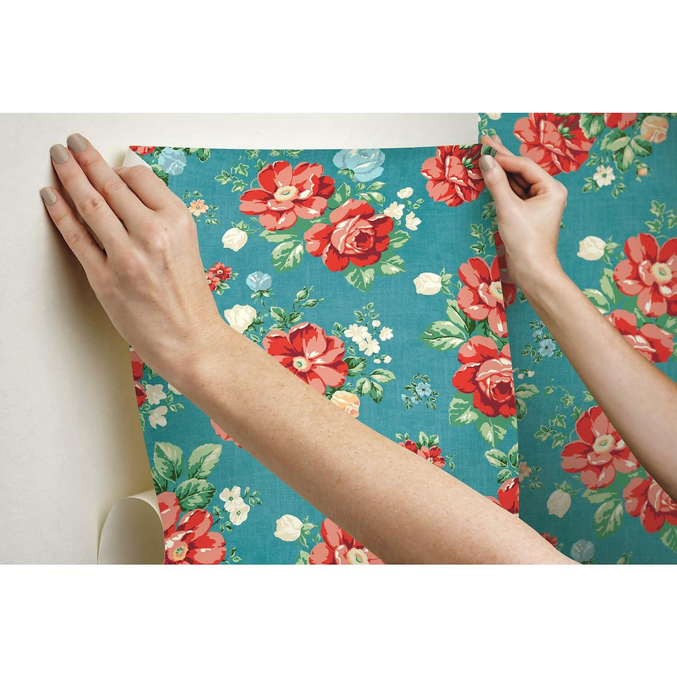 Thumbnail: The Pioneer Woman Dark Teal Vintage Floral Peel and Stick Wallpaper, 18" x 18.8