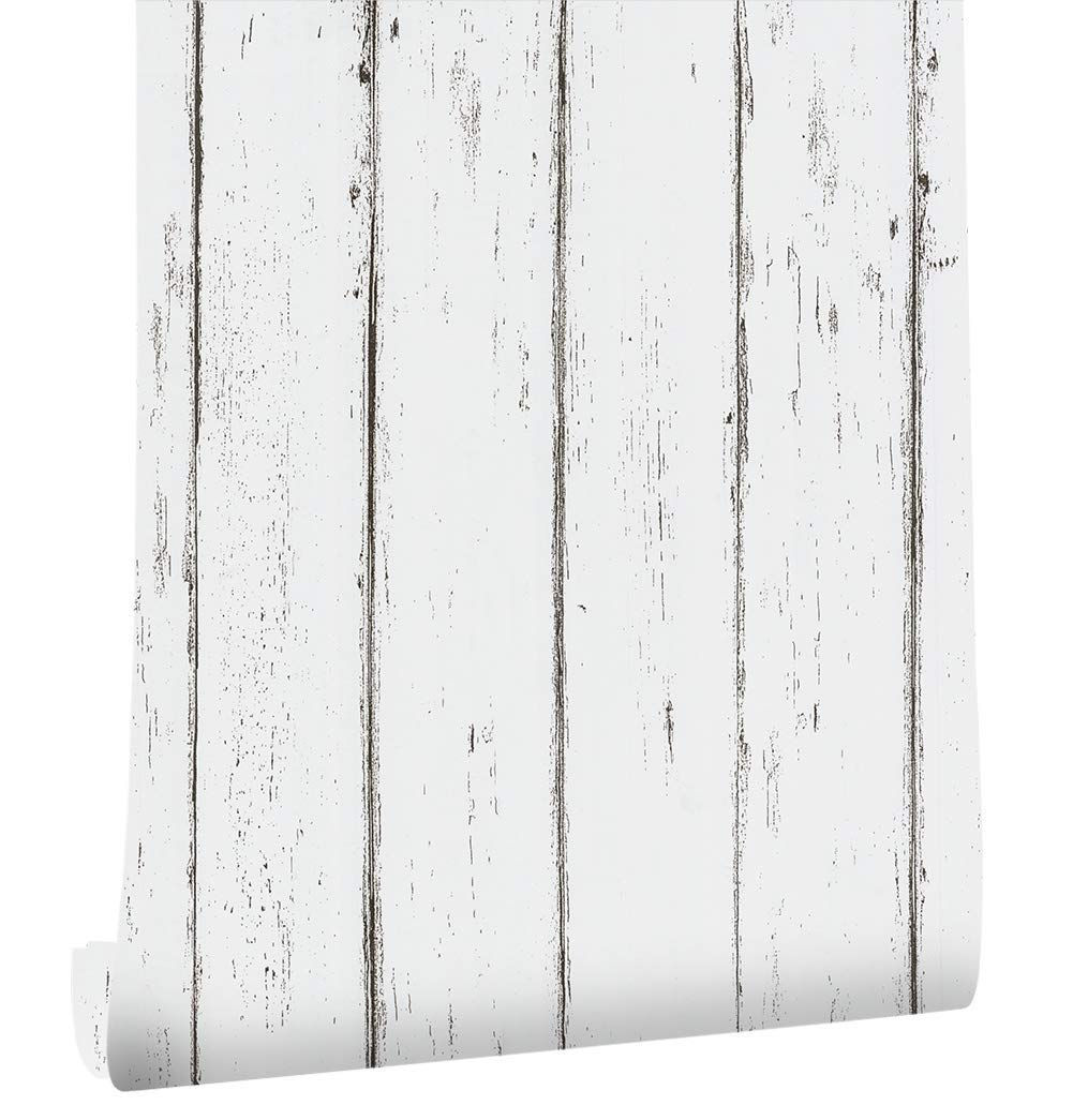 Haokhome Vintage Distressed White Maple Wood Grain Peel and Stick Wall Decor Wa