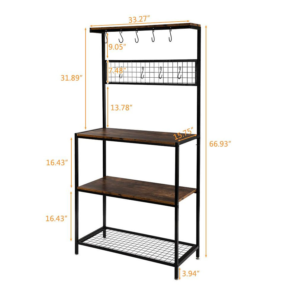 Thumbnail: UBesGoo 3-Tier Vintage Kitchen Baker's Rack with Hooks and Gridwall