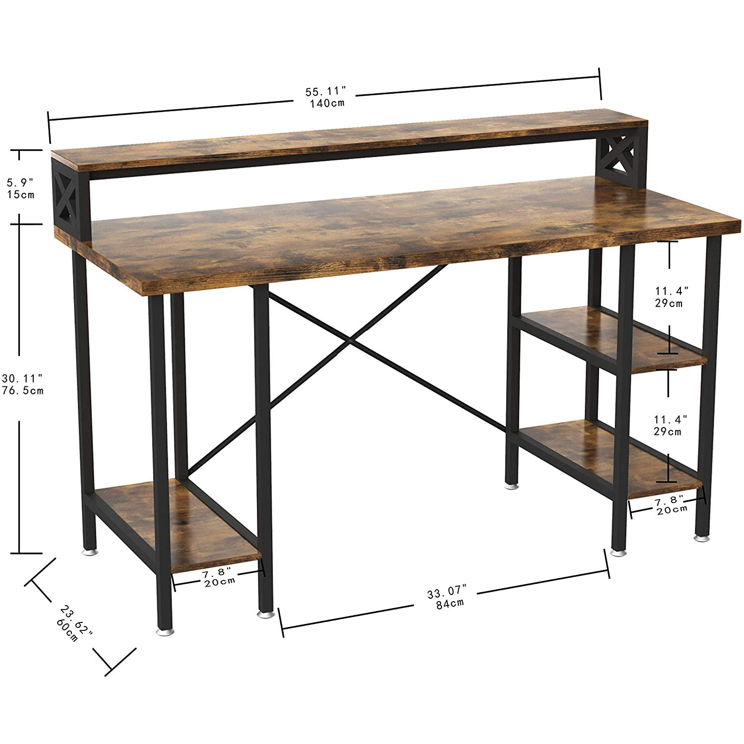 IRONCK Industrial Computer Desk 55", Home Office Desk with Printer Monitor Stan