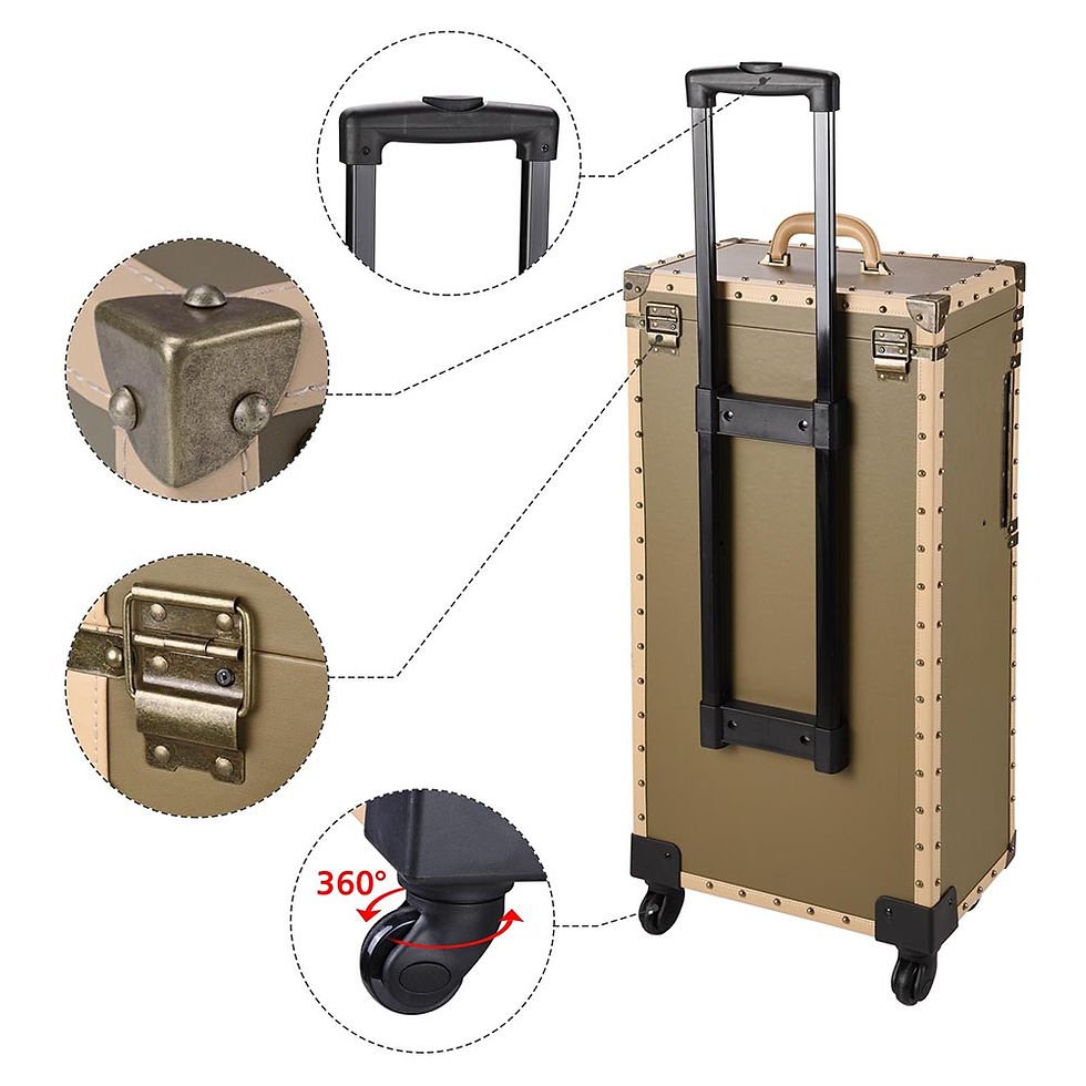 Thumbnail: AW Vintage Rolling Makeup Case with 360 Degree 4-Wheels Code Keys Lockable Hair