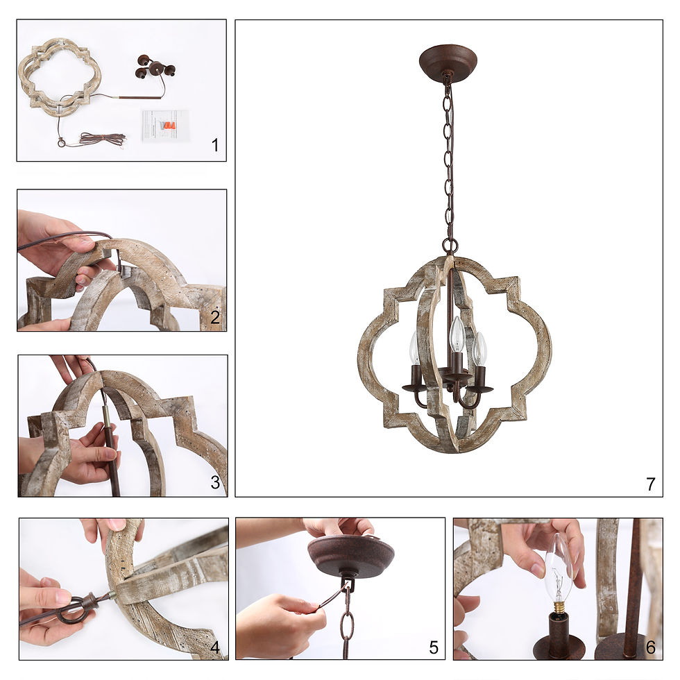 Thumbnail: LNC Farmhouse Rustic Chandeliers 3-Lights Adjustable Height Wood Vintage Pendan