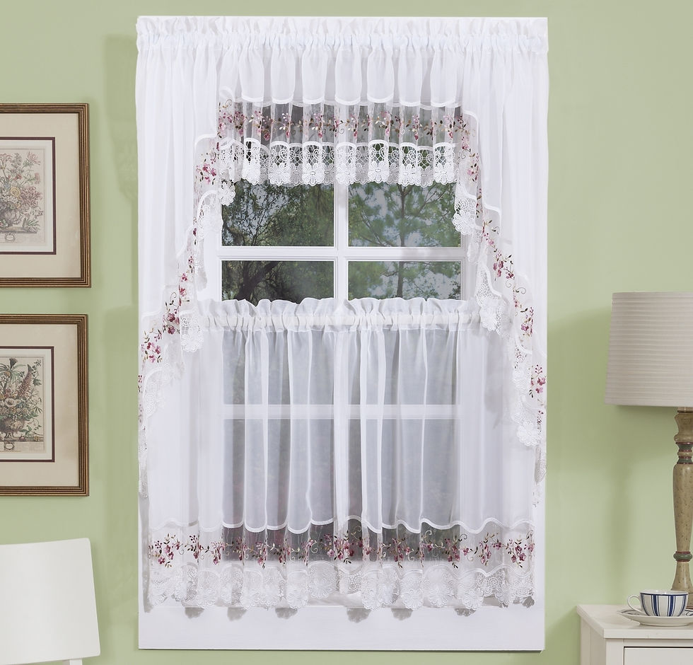 Thumbnail: Vintage embroidered rose kitchen curtain valance