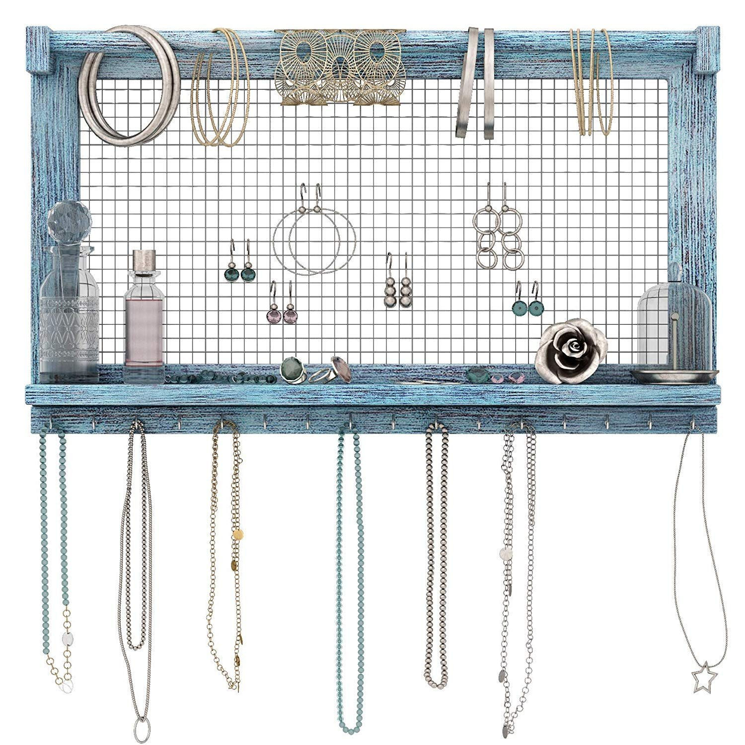 Comfify Rustic Jewelry Organizer – Wall Mounted Jewelry Holder w/Removable Br