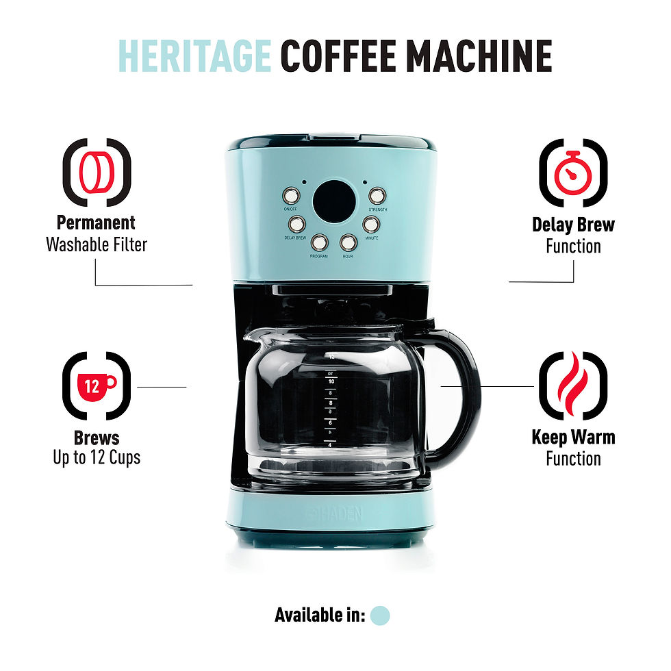 Thumbnail: Haden Heritage 12 Cup Programmable Vintage Retro Home Coffee Maker Machine, Lig