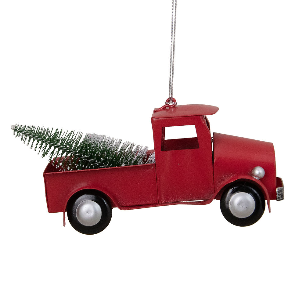 Thumbnail: 5" Red Vintage Truck with Frosted Tree Christmas Ornament
