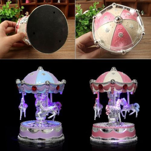 Thumbnail: Vintage Horse Carousel Music Box Toy Light Clockwork Musical Birthday Gifts