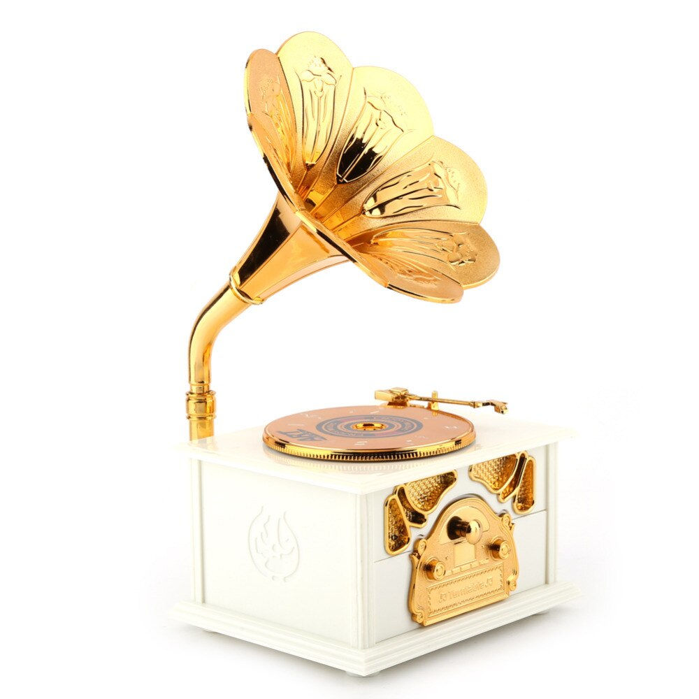 Wind up Music Box Vintage Look Music Box with Jewelry Box - Table Desk Decorati