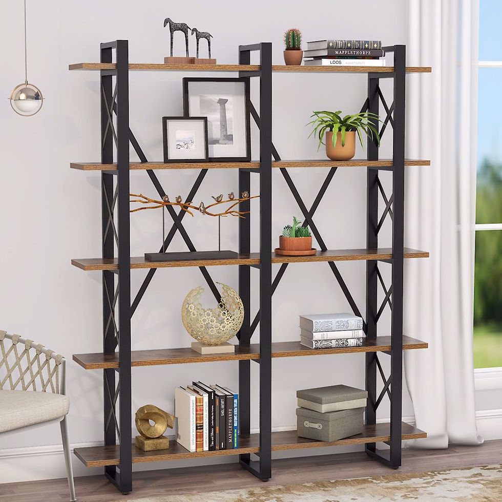 Thumbnail: Double Wide 5-Shelf Bookcase, Etagere Large Open Bookshelf Rustic Industrial St
