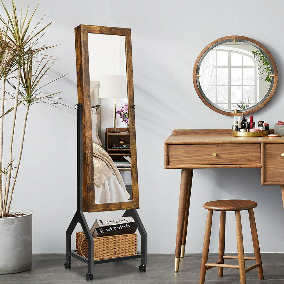 Thumbnail: Gymax Vintage Jewelry Armoire Cabinet Mirrored Lockable Organizer With Shelf & 