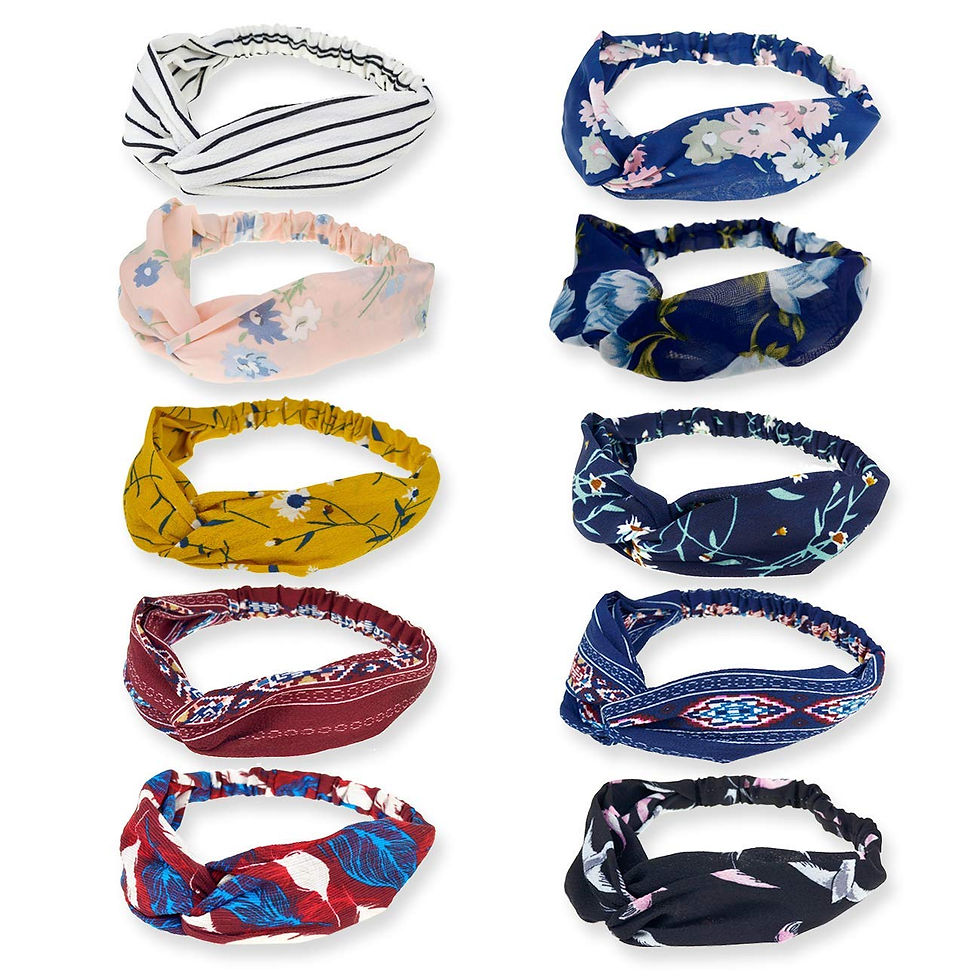 Thumbnail: 10 Pack Boho Headbands for Women Vintage Flower Printed Criss Cross Elastic Hea