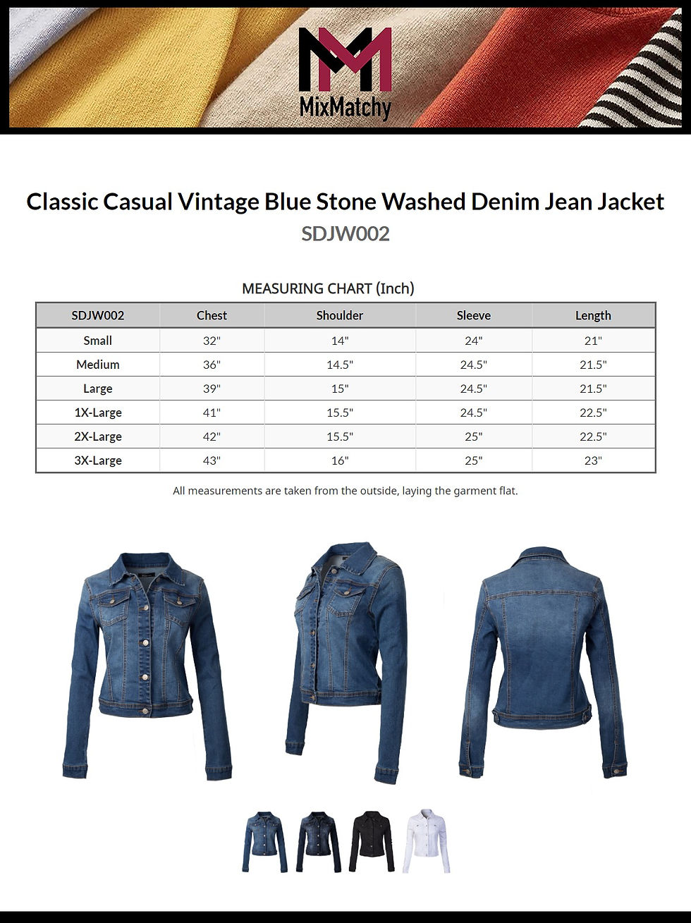 Thumbnail: MixMatchy Women's Classic Casual Vintage Blue Stone Washed Denim Jean Jacket