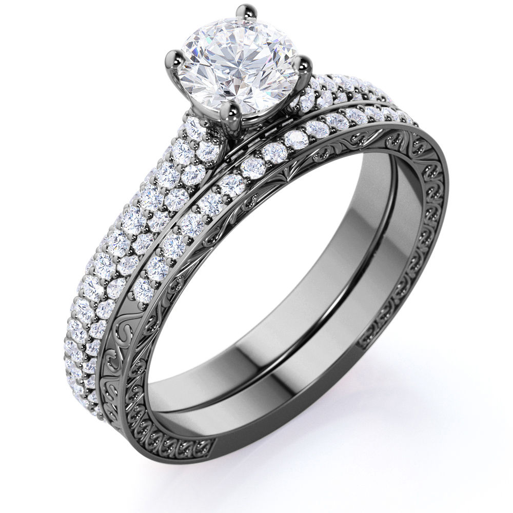 Real Round Diamond - Antique - Victorian - Pave - Vintage Gothic Wedding Ring S