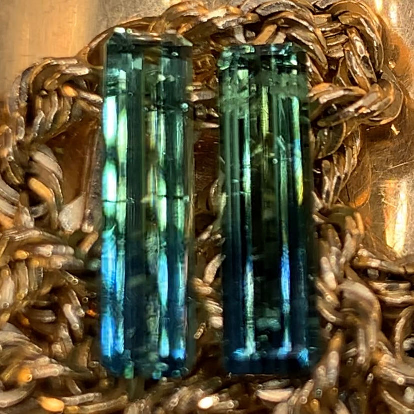 Thumbnail: 2.3Ctw Natural Rare Bi-Color Blue Tourmaline Pair 