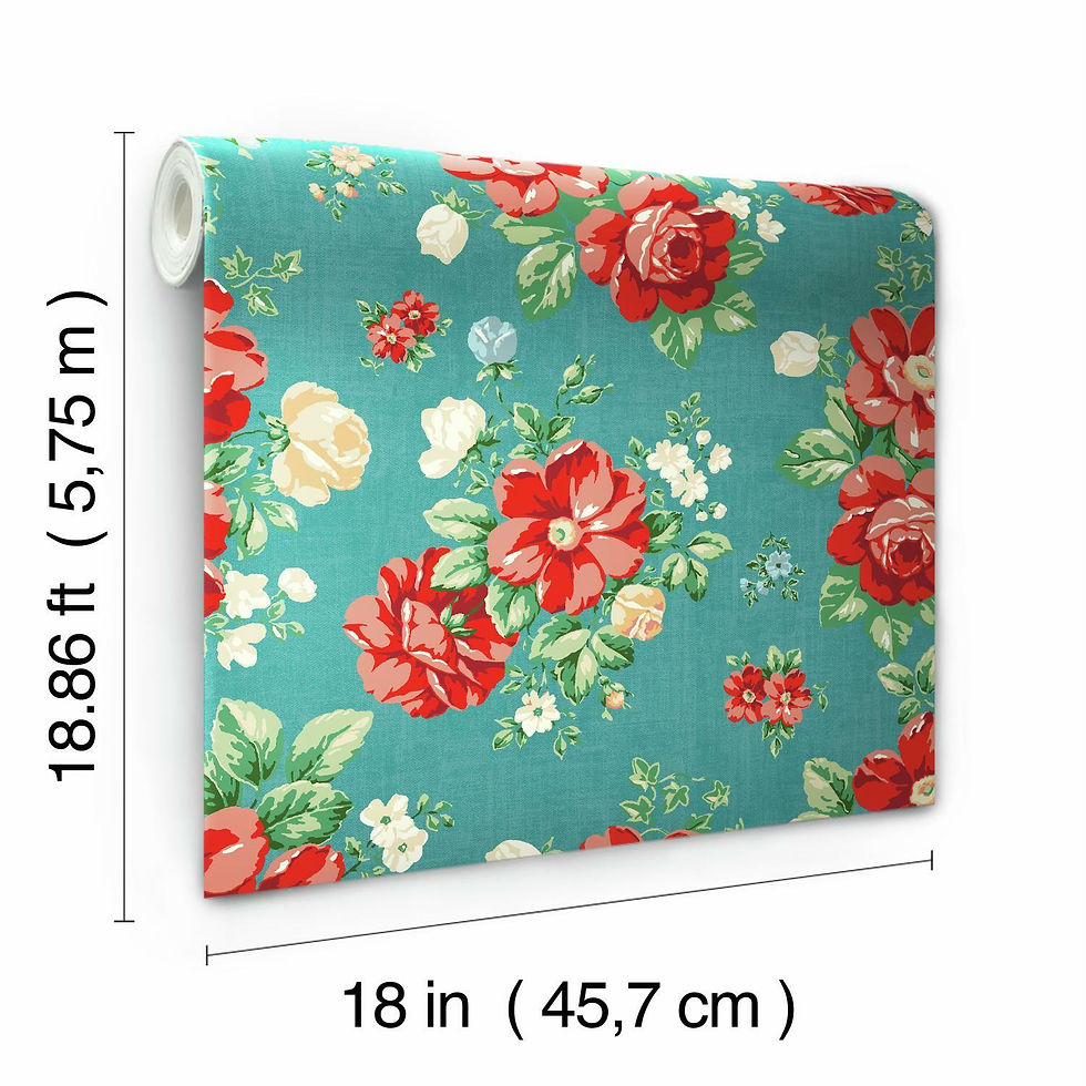 Thumbnail: The Pioneer Woman Dark Teal Vintage Floral Peel and Stick Wallpaper, 18" x 18.8
