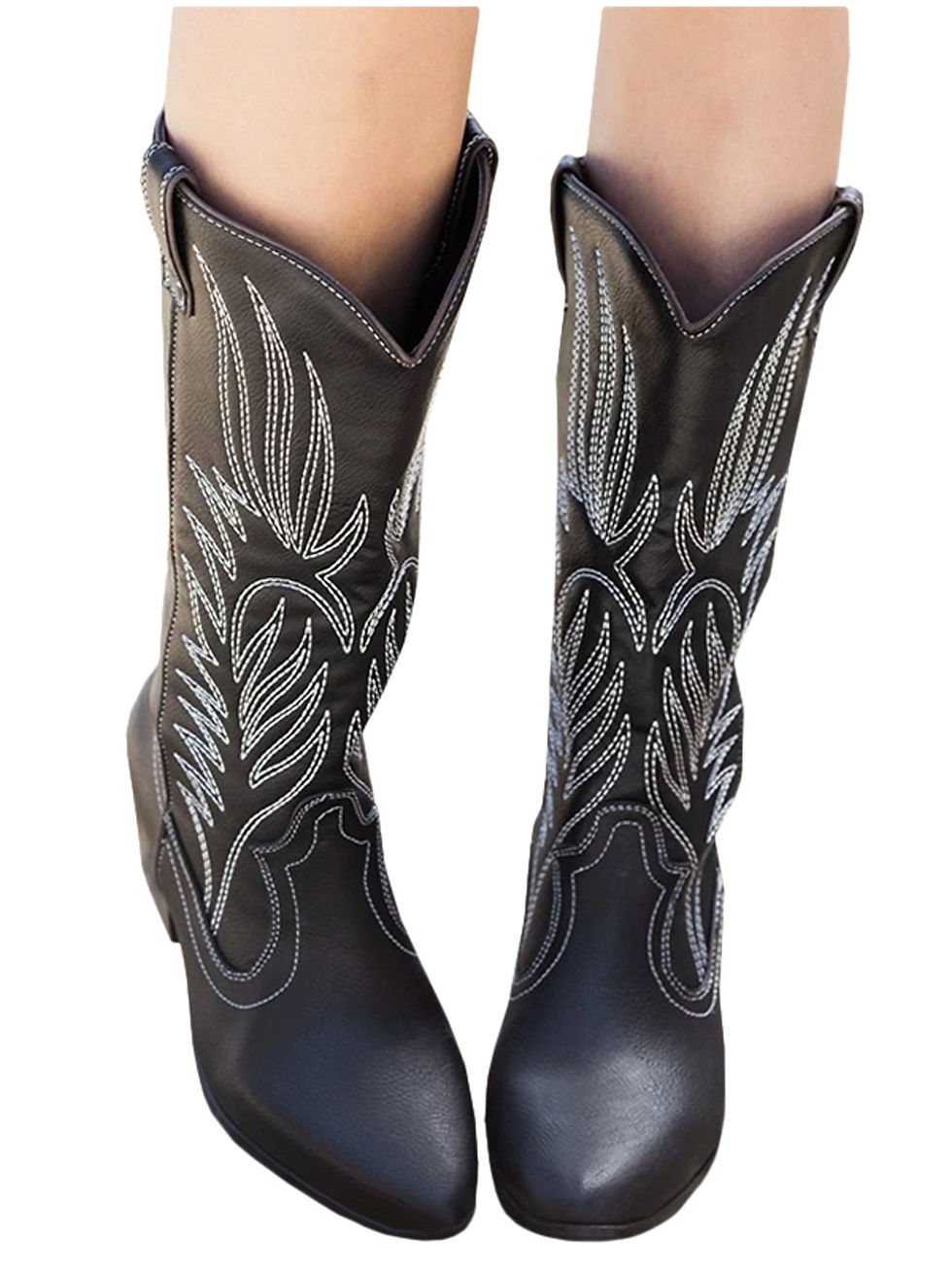 Thumbnail: Women's Casual Cowboy Boots Mid Calf Vintage Pull On Cowgirl Low Block Shoes