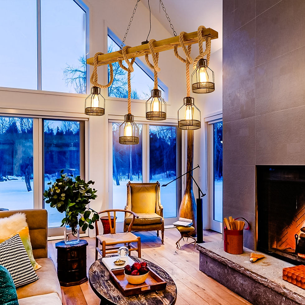 Thumbnail: OUSGAR 5 Lights Chandelier Wood Hanging Industrial Pendant Lighting Wooden Farm