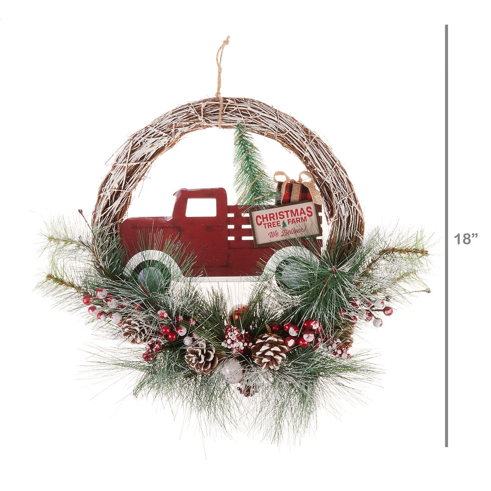 Thumbnail: Holiday Time Red and Green Tree Farm Christmas Wreath, 18 in