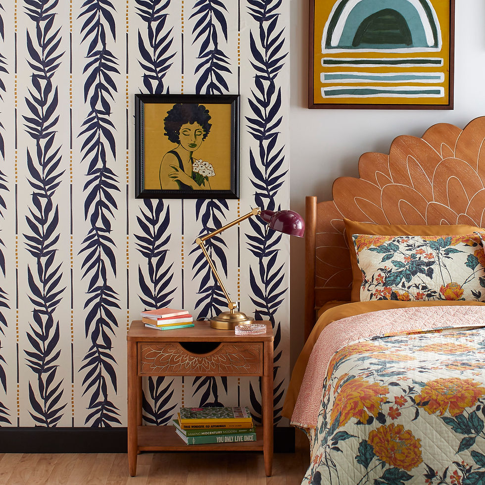 Thumbnail: Navy Vintage Palm Peel and Stick Wallpaper by Drew Barrymore Flower Home