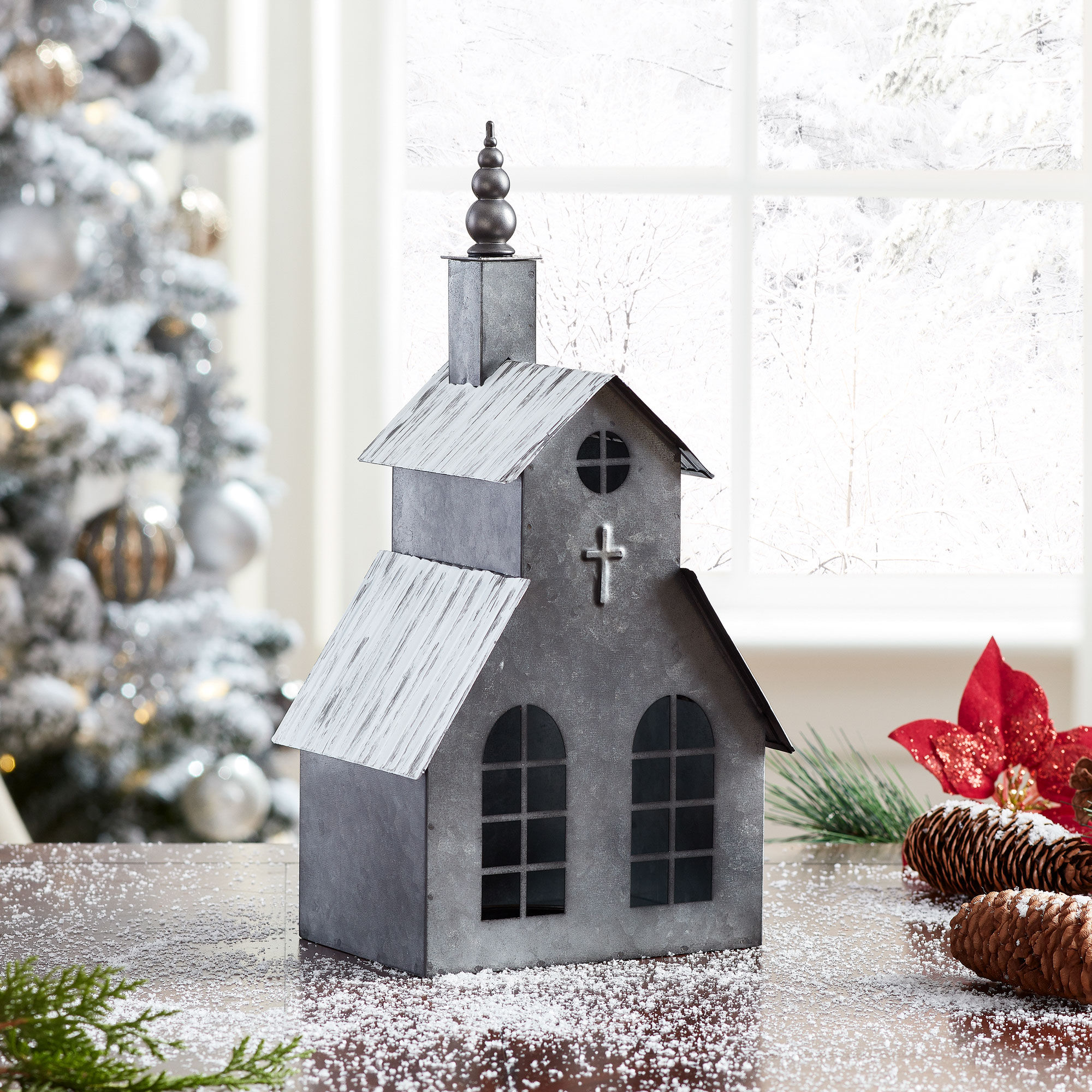 Holiday Time Metal Church Christmas Table Top Decoration, 6" x 13"