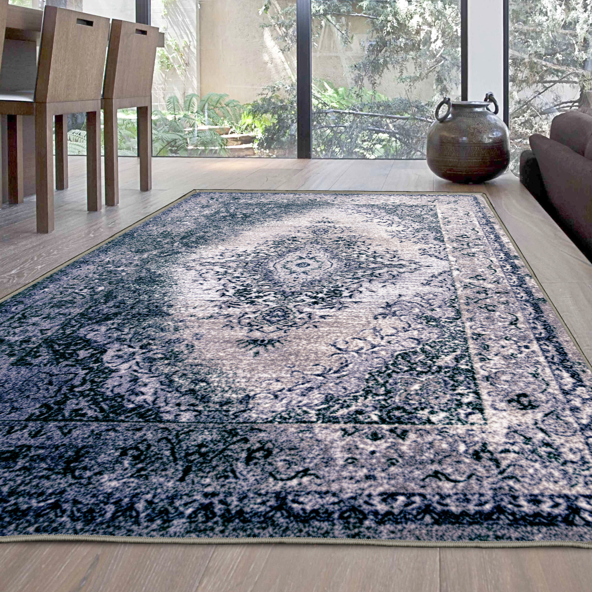 Traditional Oriental Vintage Medallion Indoor Non-Slip Washable Runner Rug, Gra