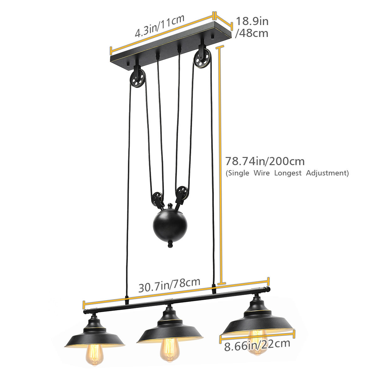 KingSo Pulley Pendant Light, Kitchen Island Light Adjustable Industrial RusticC