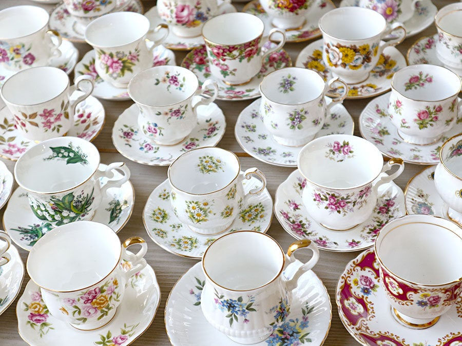 Thumbnail: Mismatched Tea Cups and saucers, Vintage Teacups, Job Lot Tea Cups, English Tea