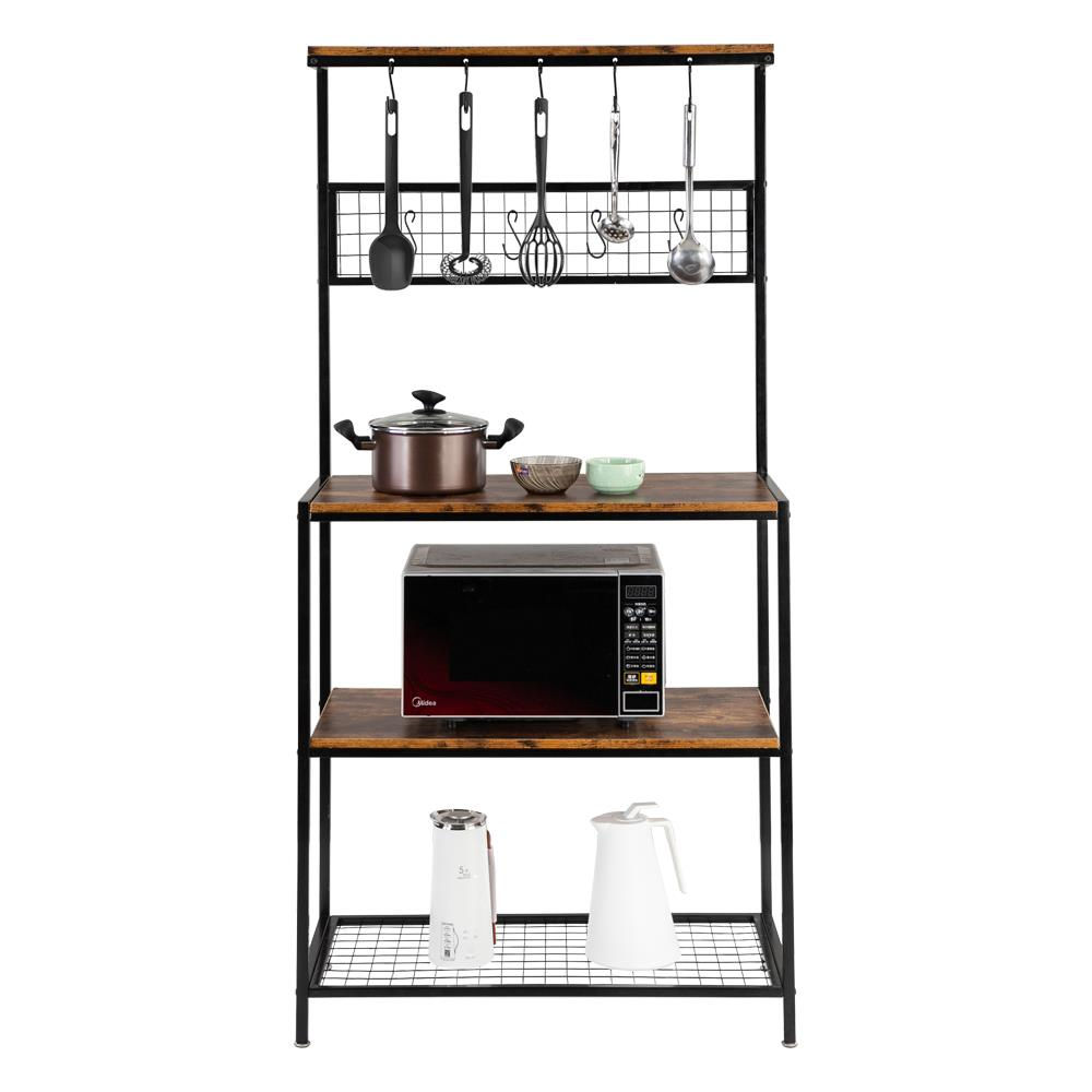 UBesGoo 3-Tier Vintage Kitchen Baker's Rack with Hooks and Gridwall