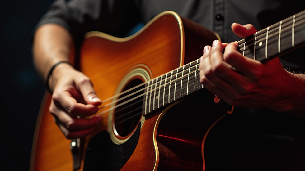 Close-up view of Igor Prado's guitar on stage
