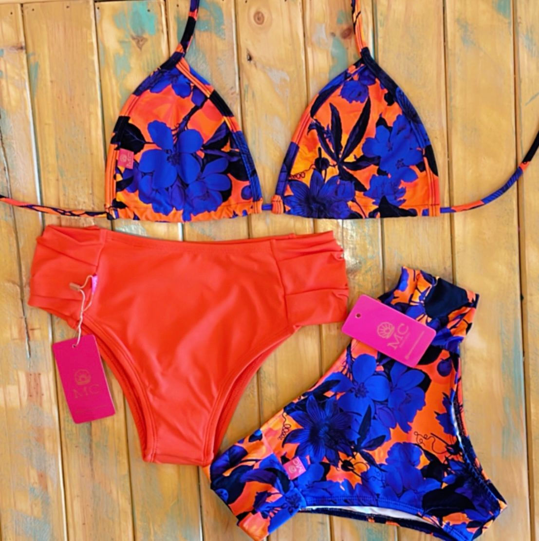 Combo Cortininha Outono e Calcinha Bombom Cós Alto Laranja / Outono