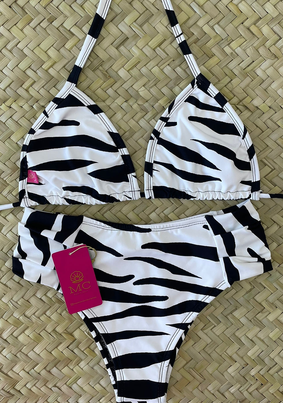 Parte de Cima Cortininha e Calcinha Bombom Cós Alto Zebra