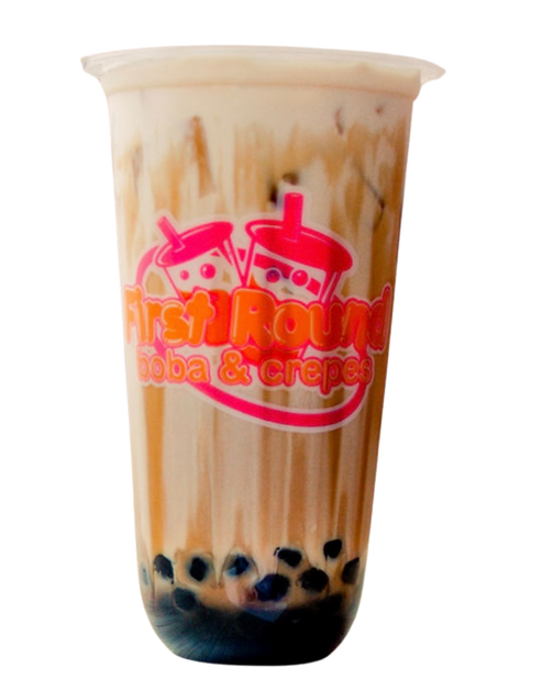 Brown sugar milk tea with tapioca pearls from First Round Boba & Crepes in Salem, Oregon.