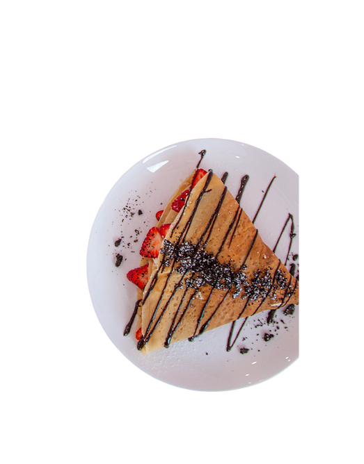 Strawberry and Oreo Japanese crepe with chocolate drizzle from First Round Boba & Crepes in Salem, Oregon.