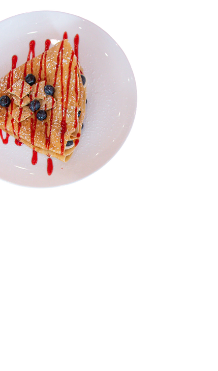 Berry Cake Japanese crepe topped with blueberries and berry drizzle at First Round Boba & Crepes in Salem, Oregon.
