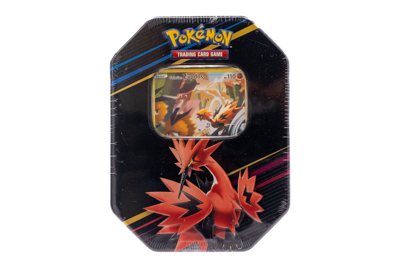 Crown Zenith Zapdos 4 pack Tin - Sword and Shield - Pokemon TCG -  seen from the front toploaded.co.uk
