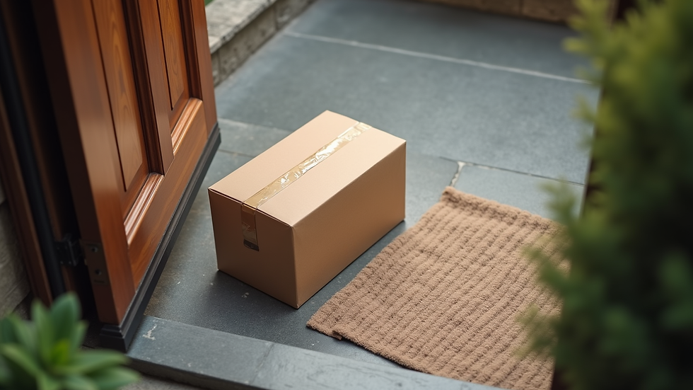 High angle view of a delivery package on a doorstep ready to be opened