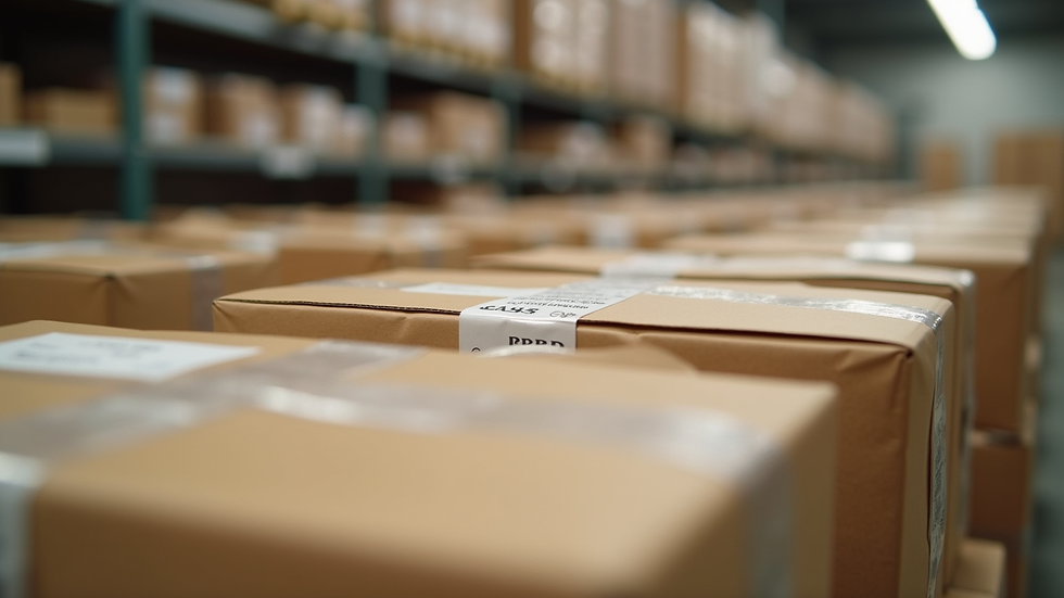 Close-up view of packaged parcels ready for shipment