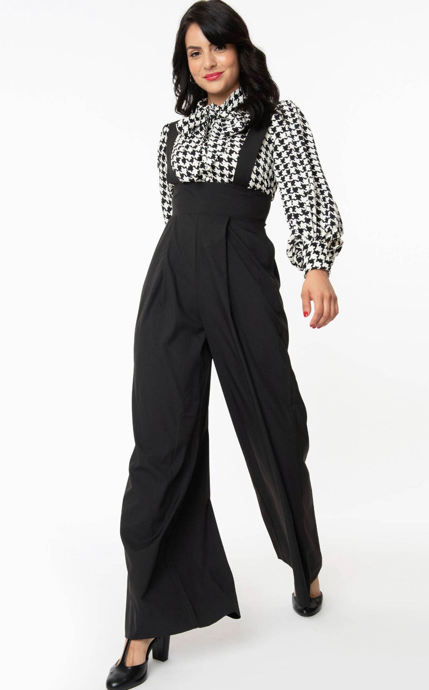Thumbnail: High Waist Black Wide Leg  Vintage Suspender Pants